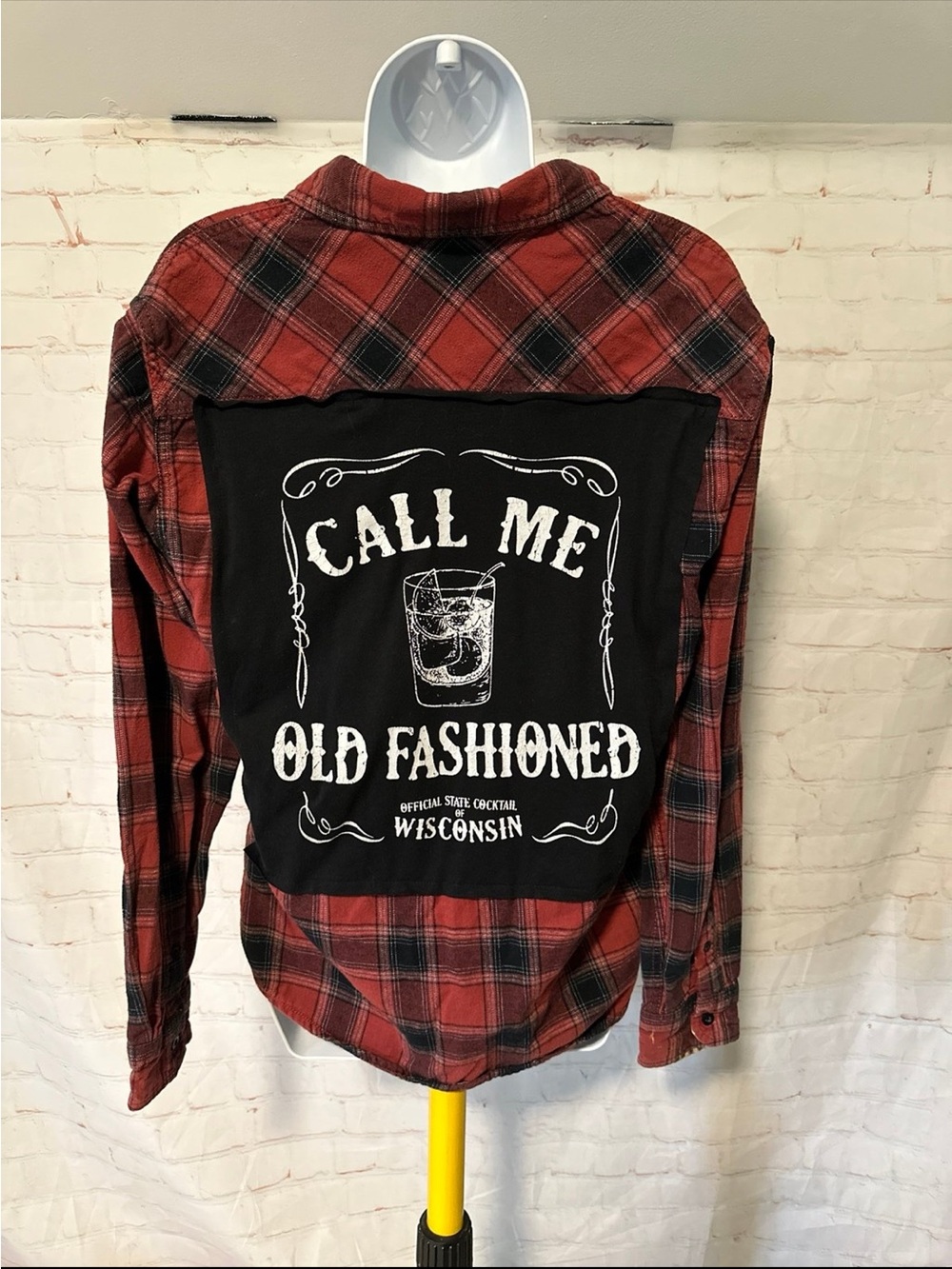 Upcycled Call Me Old Fashioned Tee Flannel Sz M